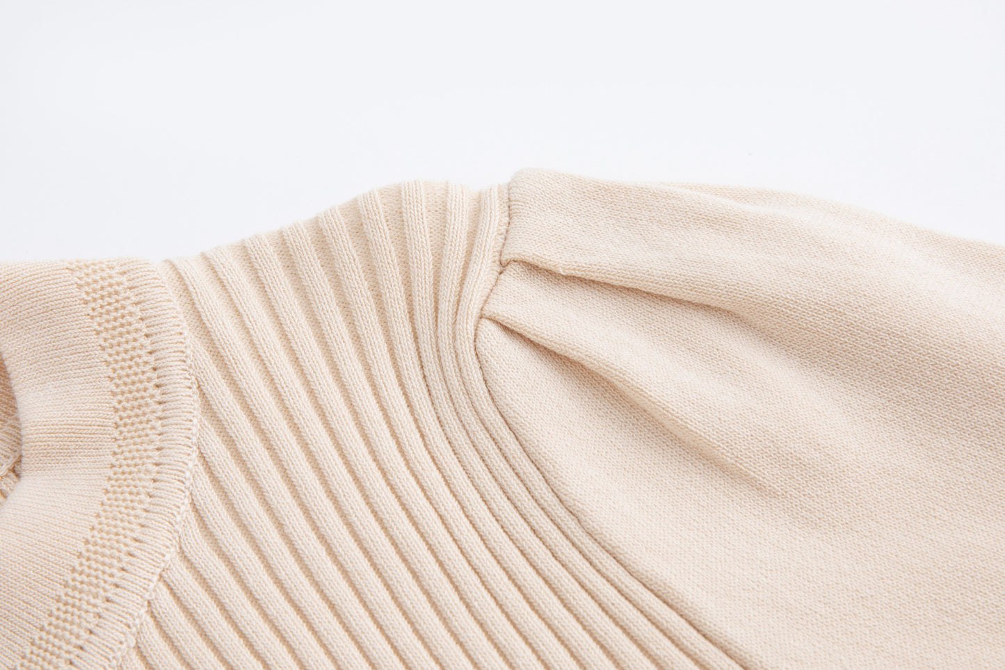 Beige Ribbed Knit Top - WS51805T-A