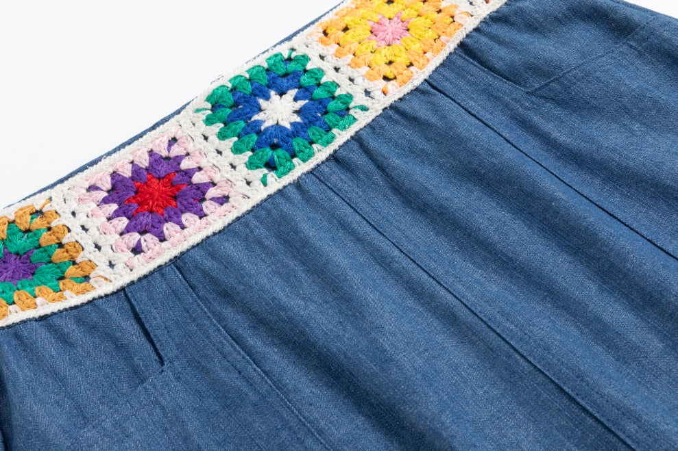 Denim Skirt With Crochet Band