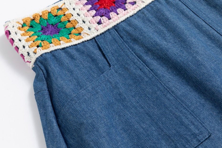 Denim Skirt With Crochet Band
