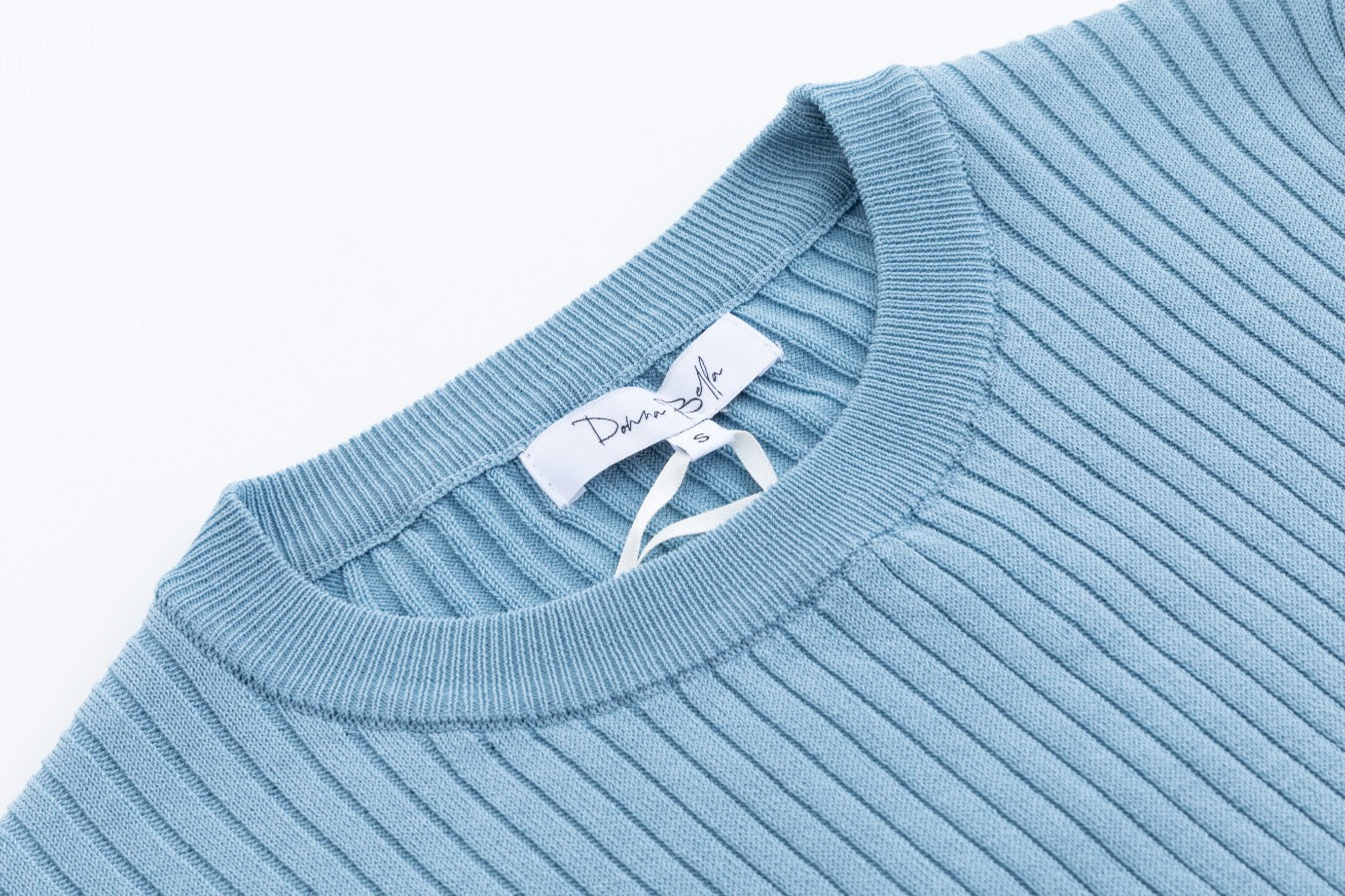 Light Blue Ribbed Knit Sweater