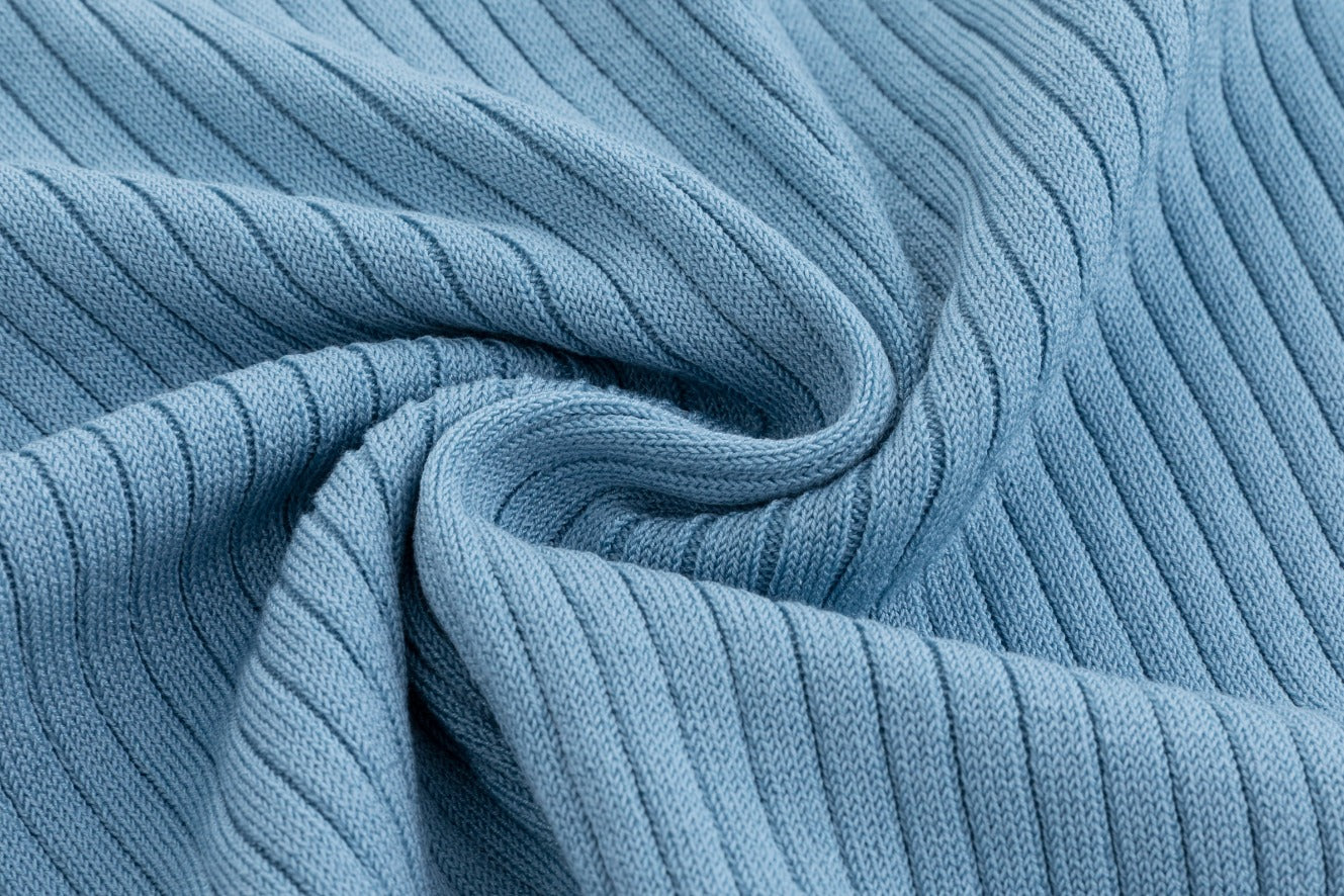 Light Blue Ribbed Knit Sweater