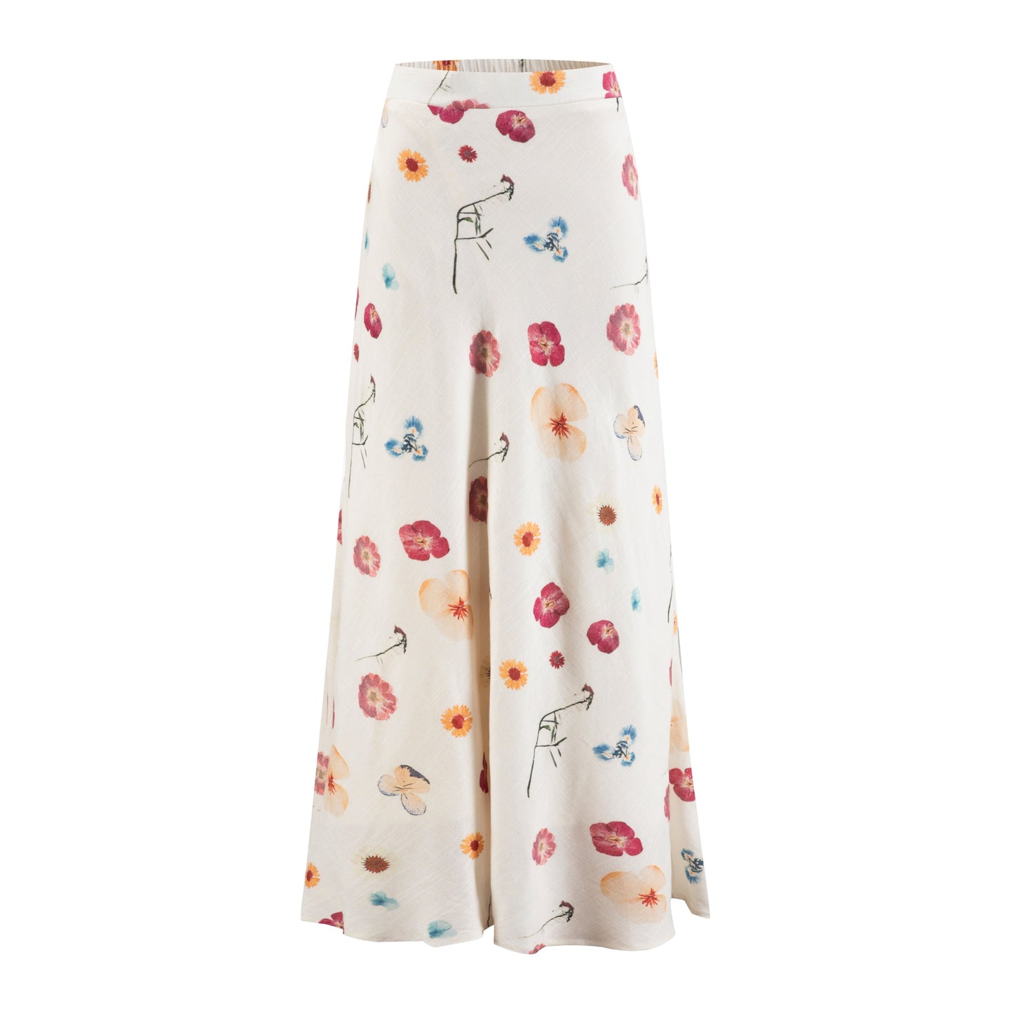 Beige And Floral Printed Linen Skirt