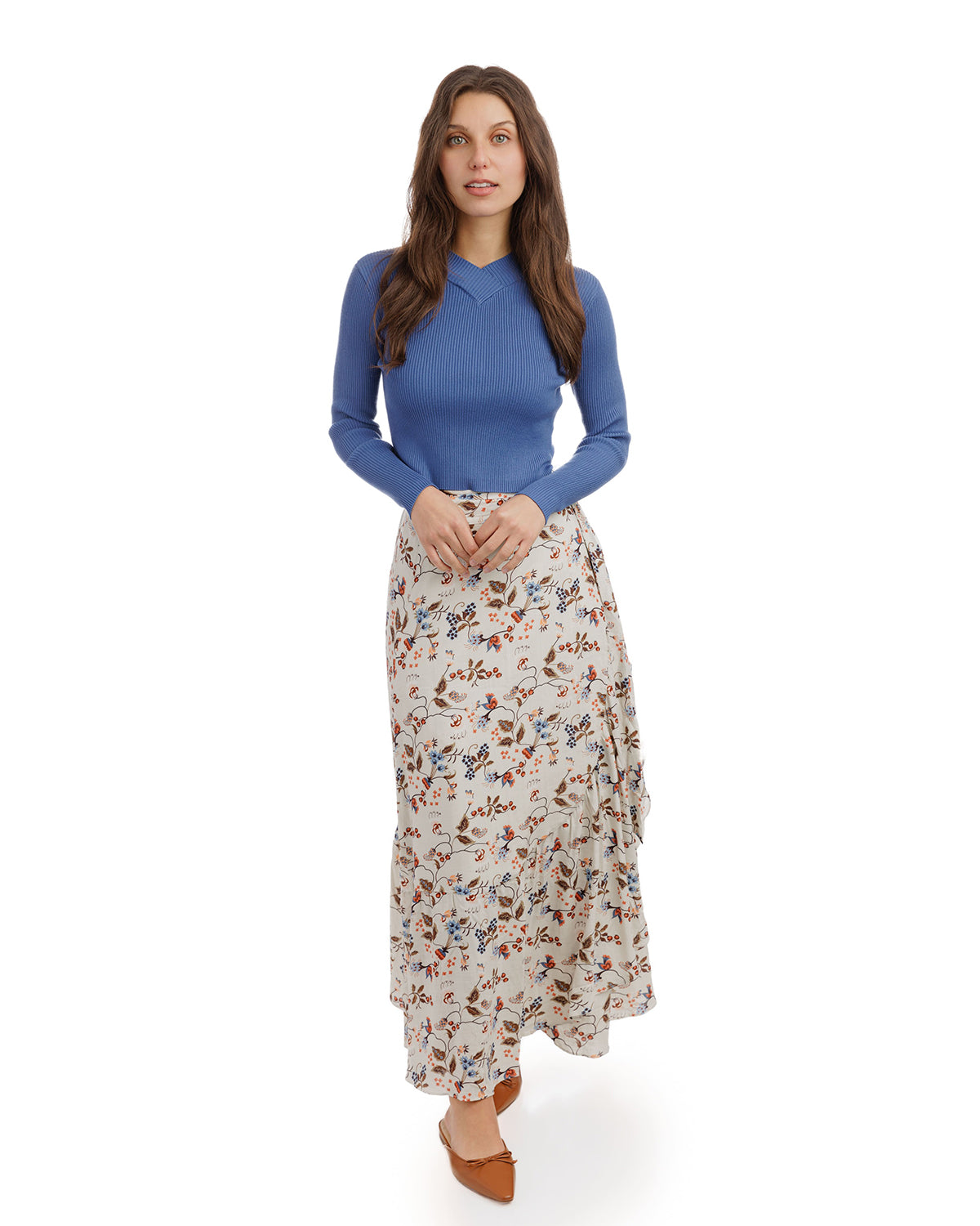 Brown Floral Printed Skirt