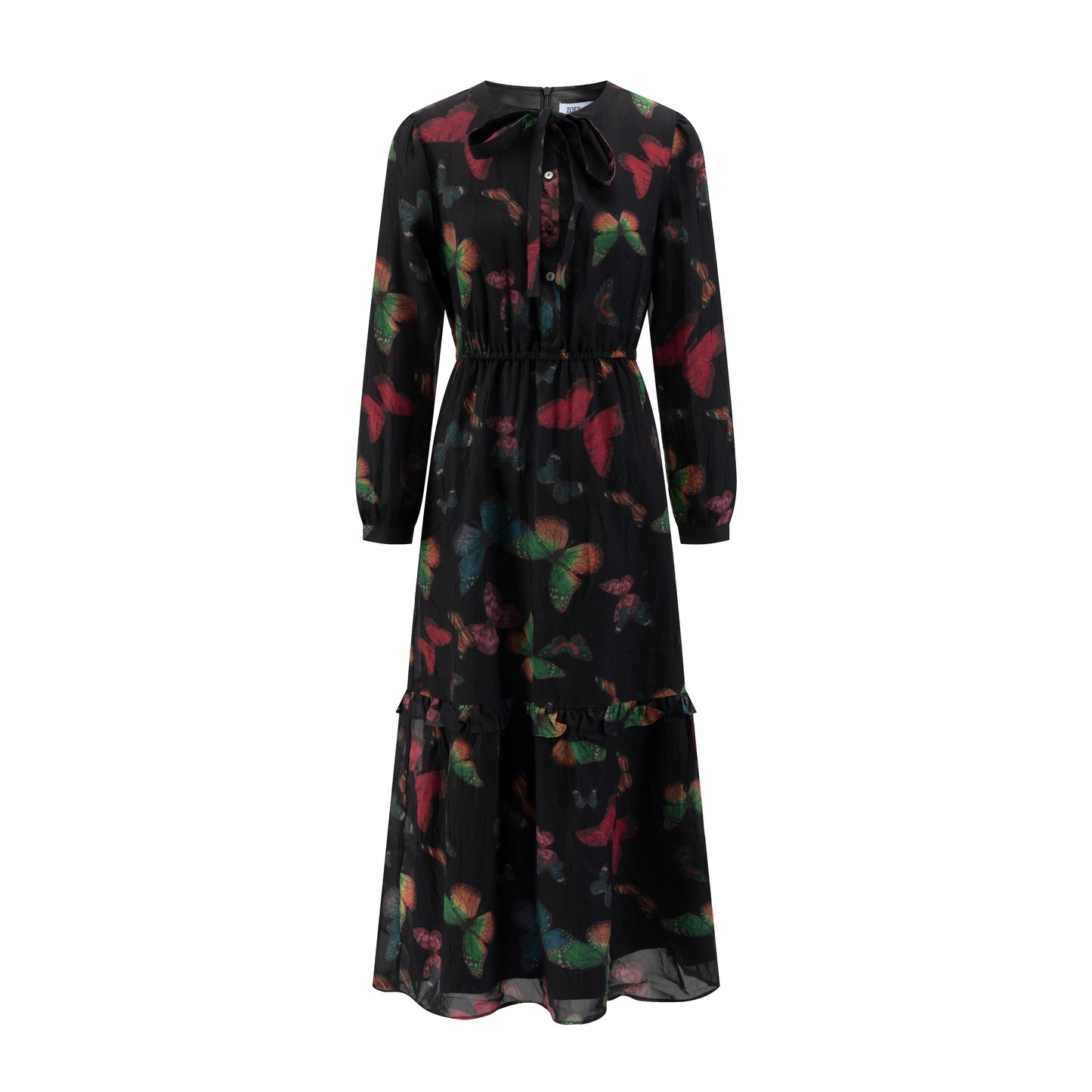Black Base Multicolor Butterfly Printed Layer Dress
