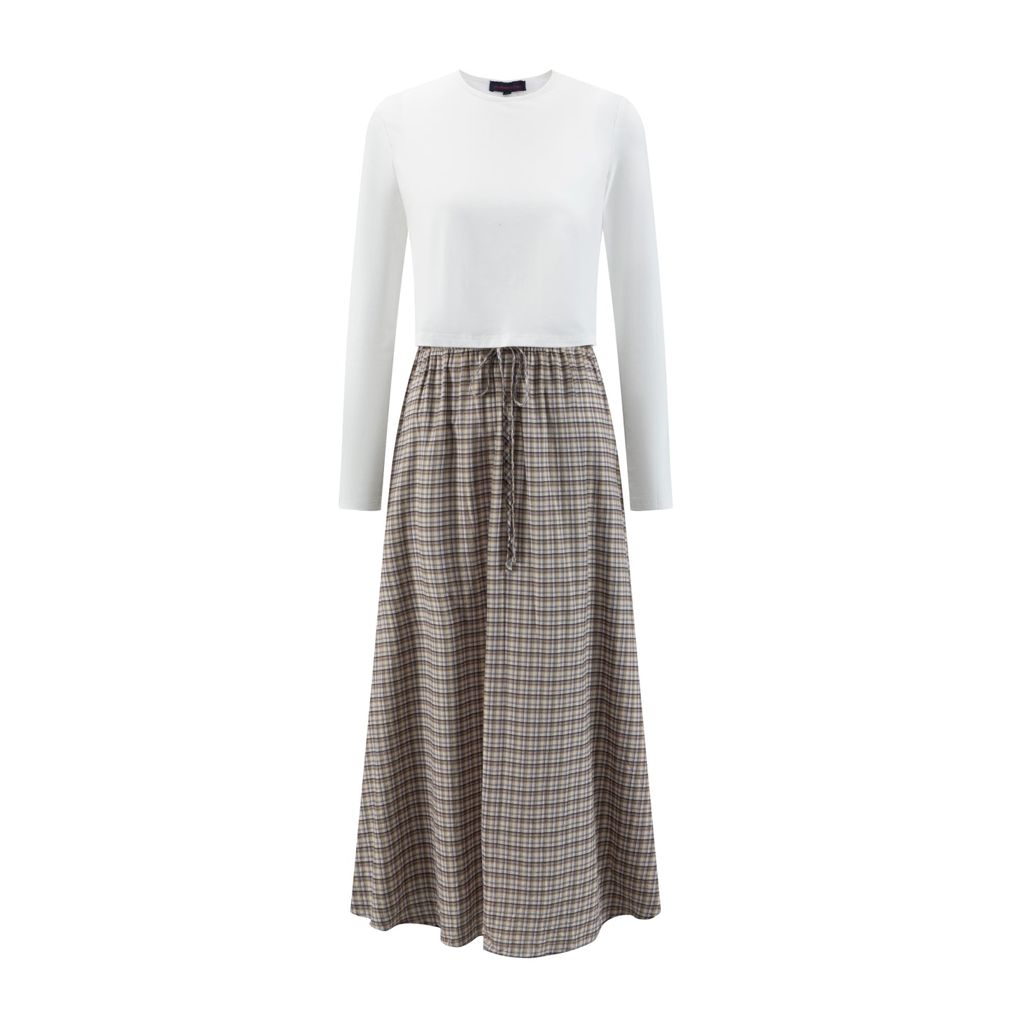 White T-Shirt Top With Brown Checker Bottom