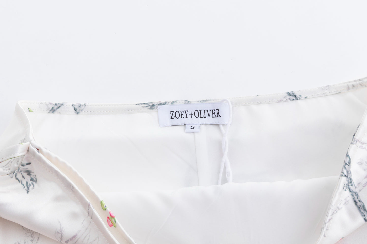 White Base Pink Flower Printed Satin Wrap Skirt