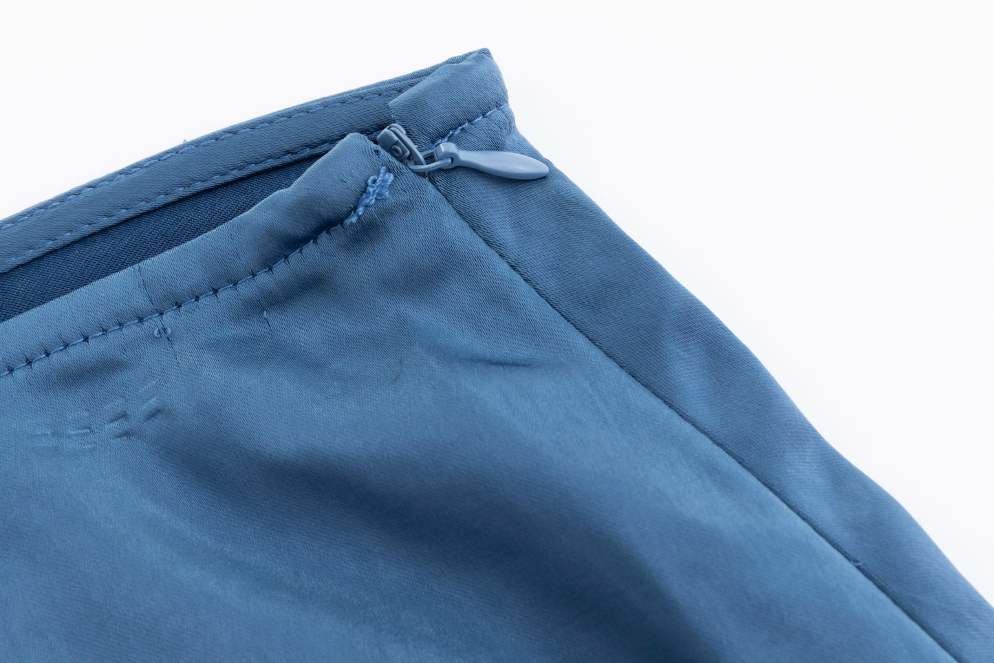 Solid Blue With Vertical Lace Trimming Satin Skirt