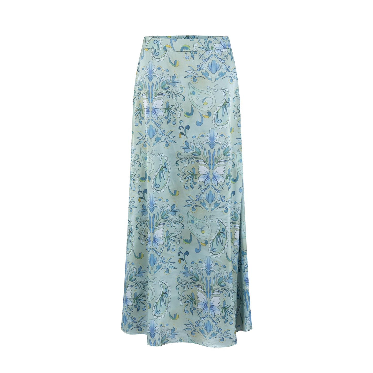 Lime Green Printed Paisley And Flowers Skirt