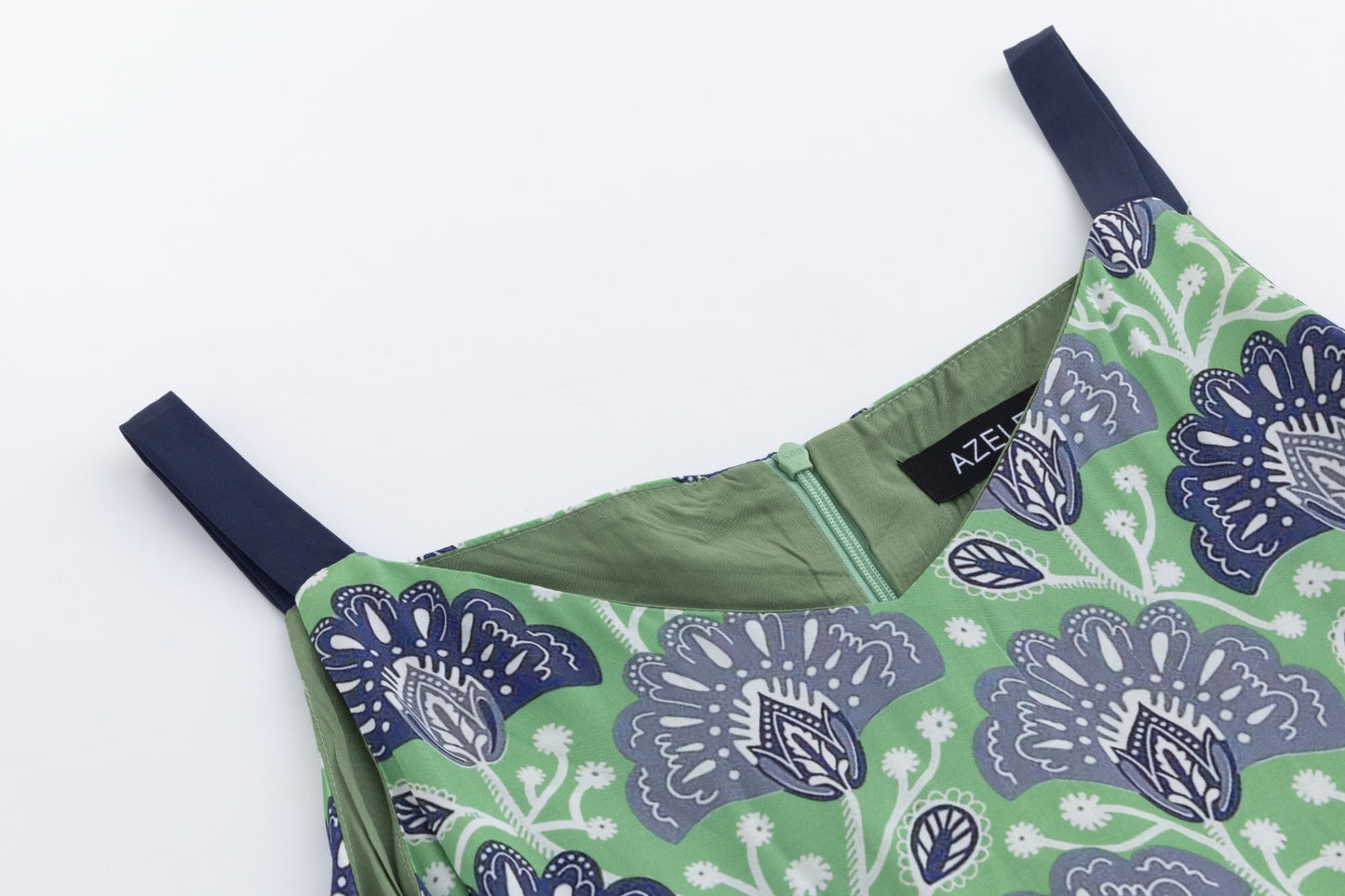 Solid Dark Navy Top & Green Base Navy Printed Jumper