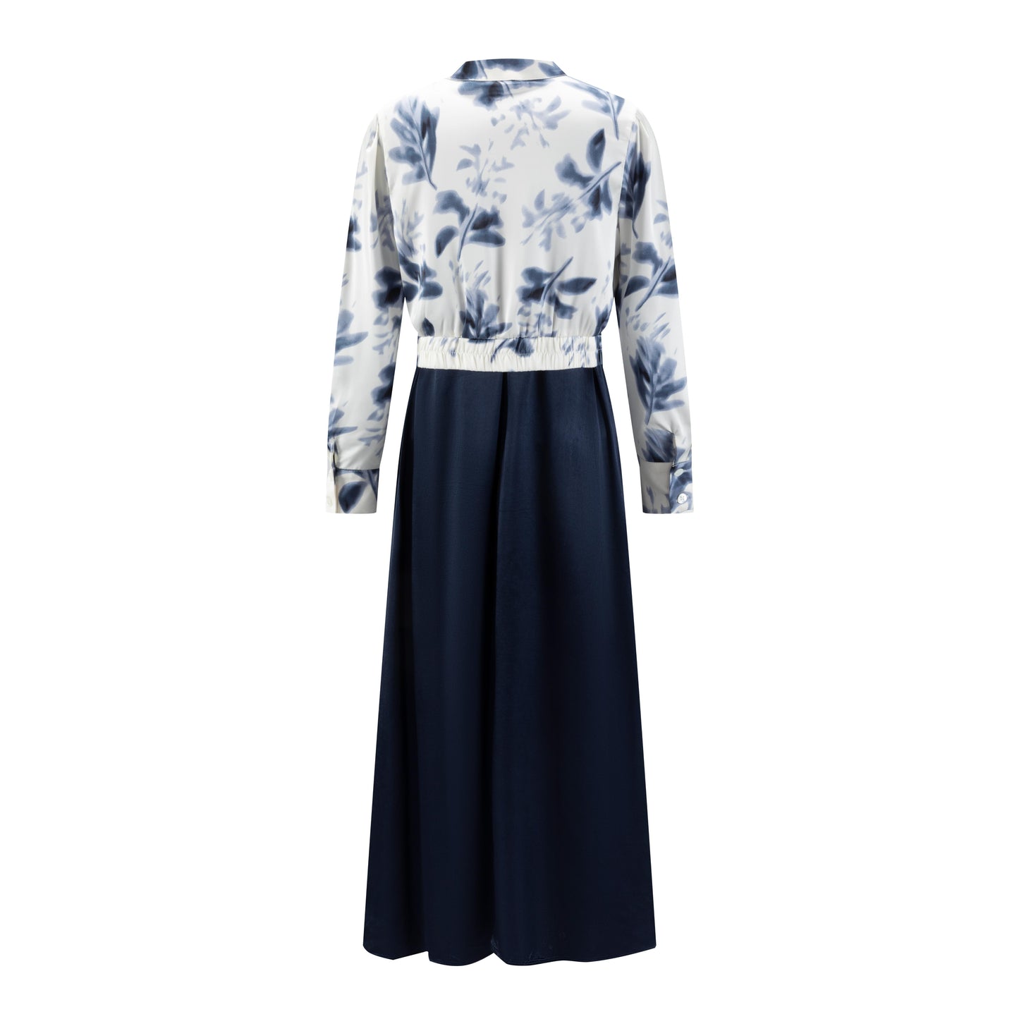 Navy Silk Dress With Ivory Printed Overlay