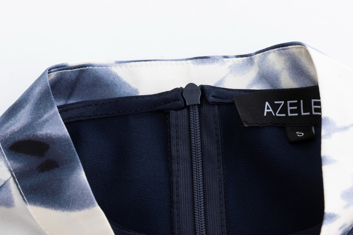 Navy Silk Dress With Ivory Printed Overlay