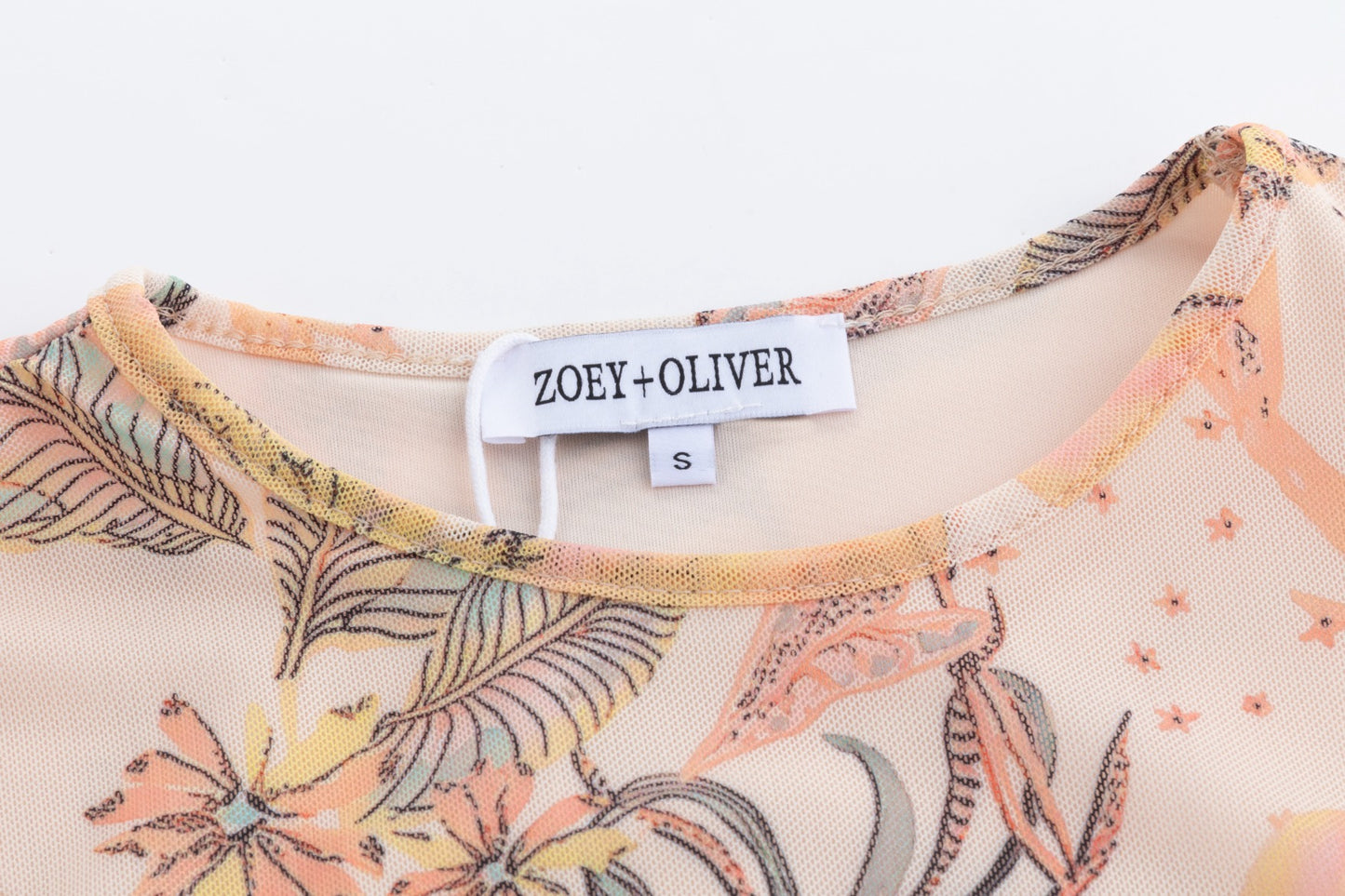 Beige Base Multicolor Printed Mesh Top