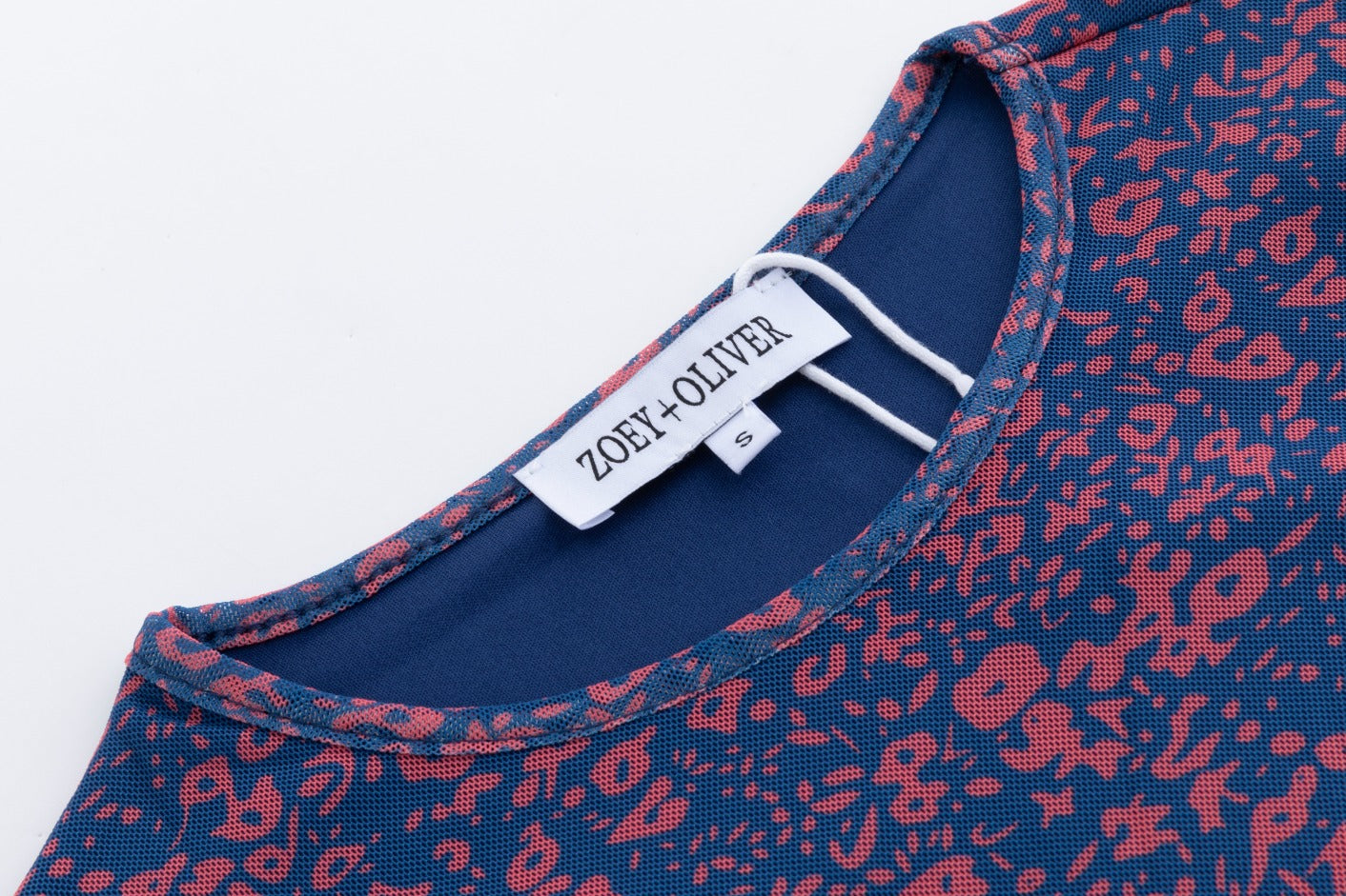 Navy Base Coral Flower Printed Mesh Top