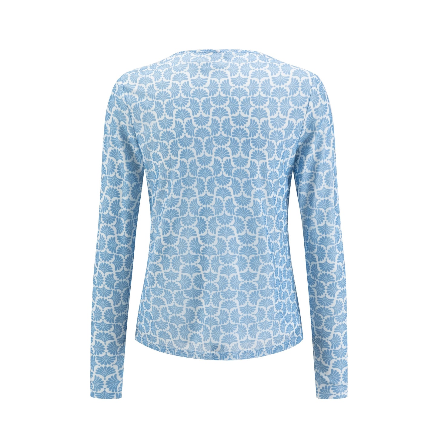 White Base Navy Flower Printed Mesh Top