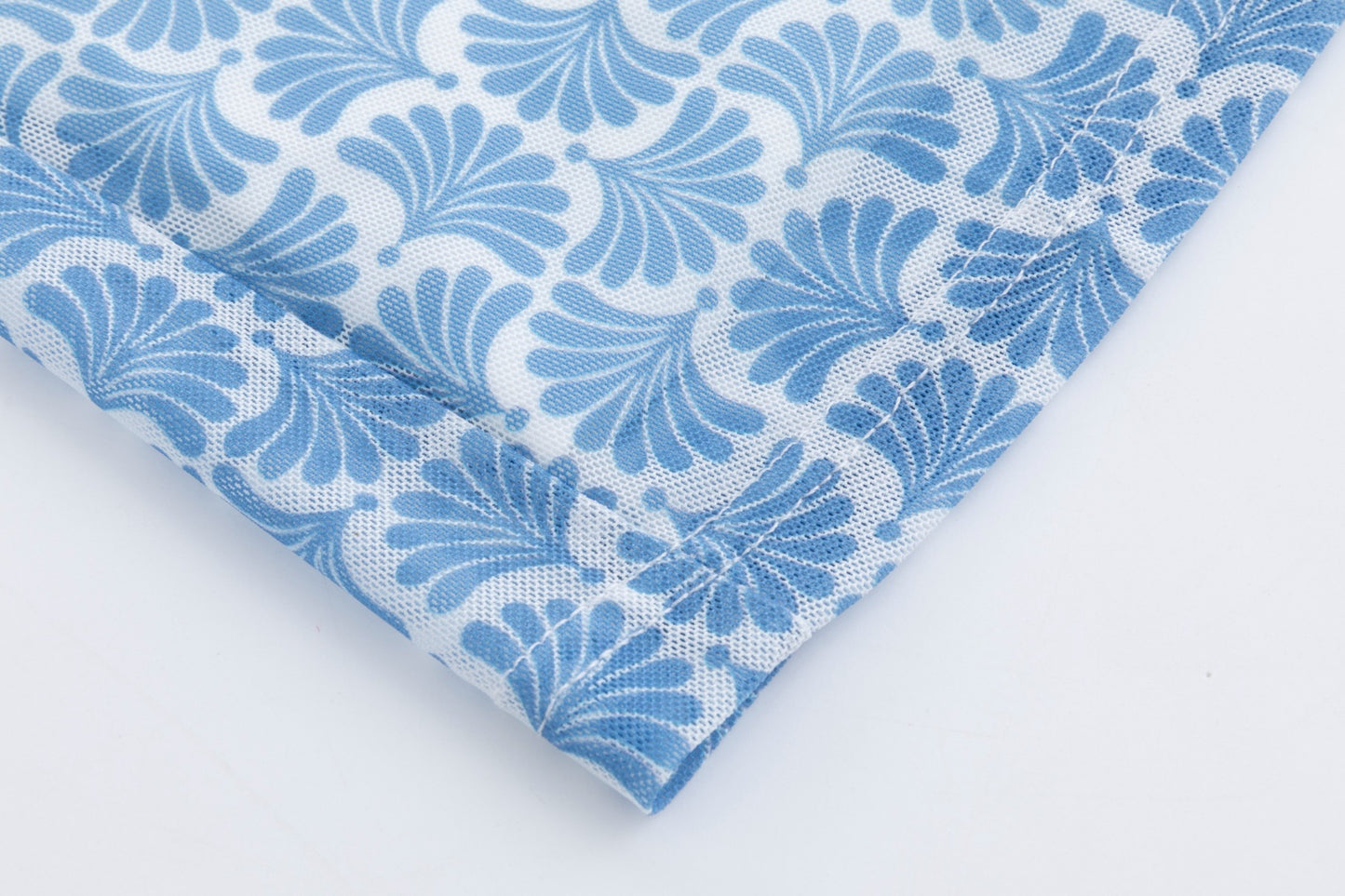 White Base Navy Flower Printed Mesh Top