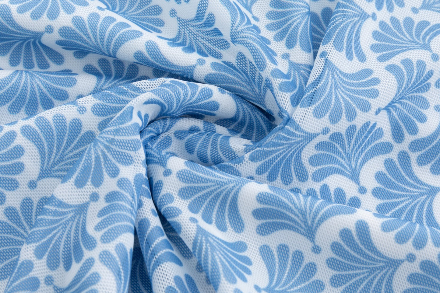 White Base Navy Flower Printed Mesh Top