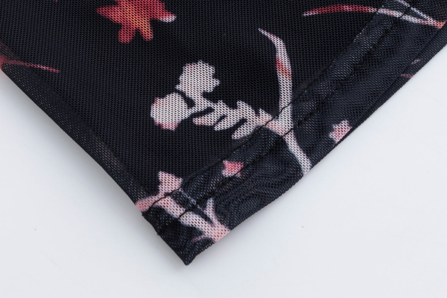 Black Base Pink Branch Printed Mesh Top