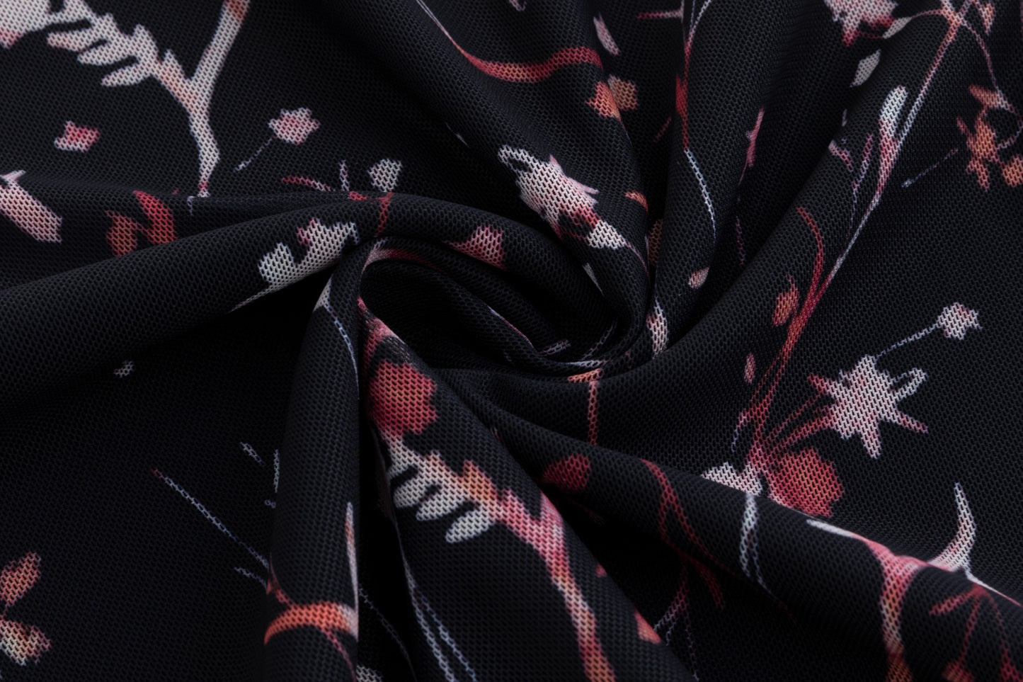 Black Base Pink Branch Printed Mesh Top