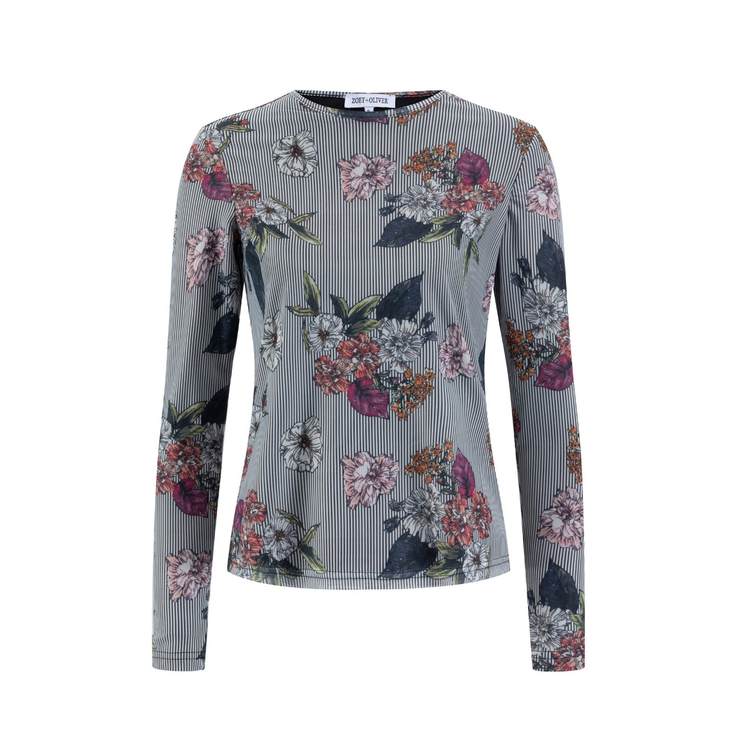 Black Stripes Flower Printed Mesh Top