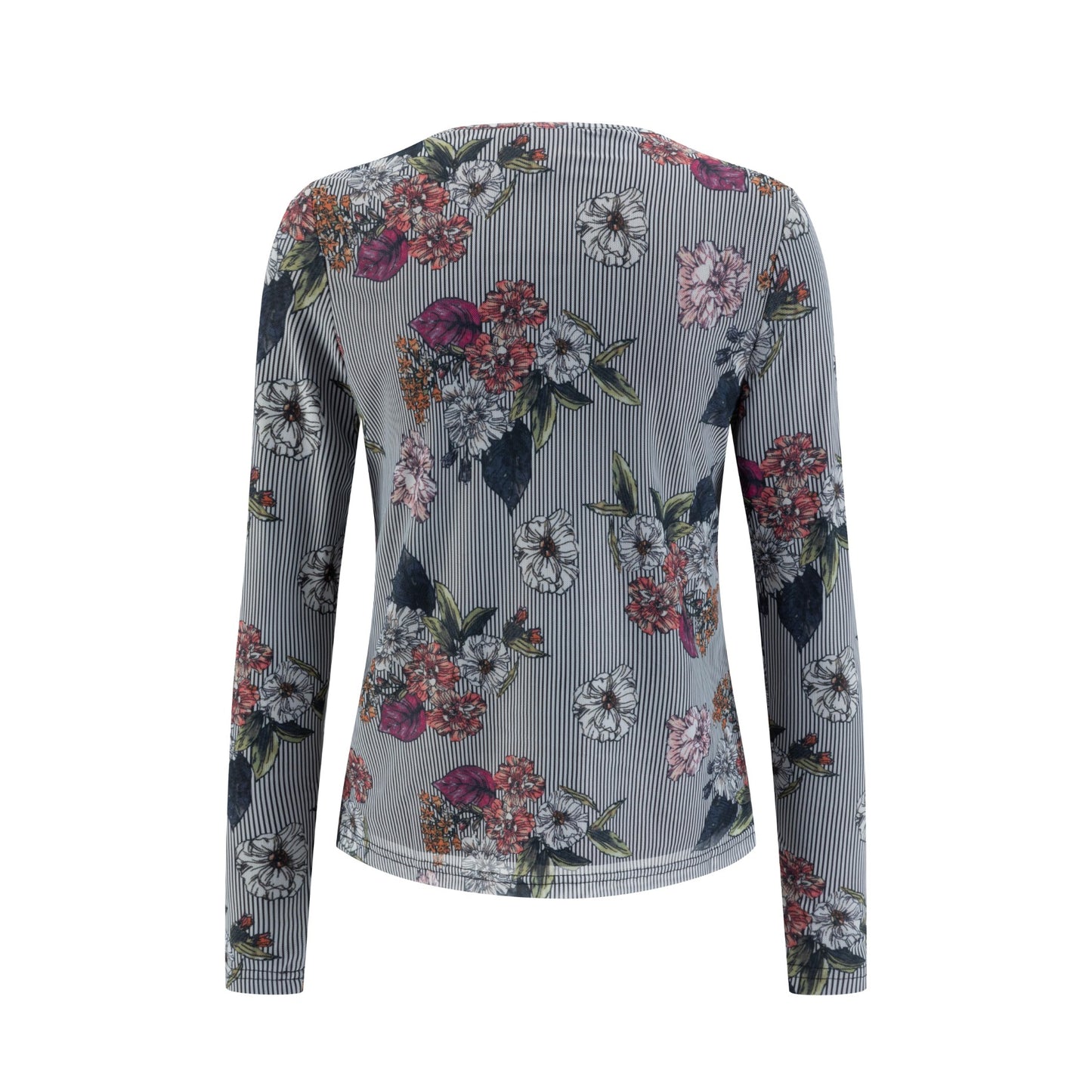 Black Stripes Flower Printed Mesh Top