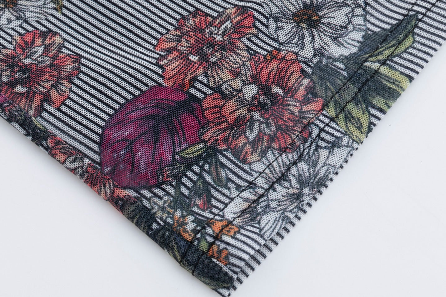 Black Stripes Flower Printed Mesh Top