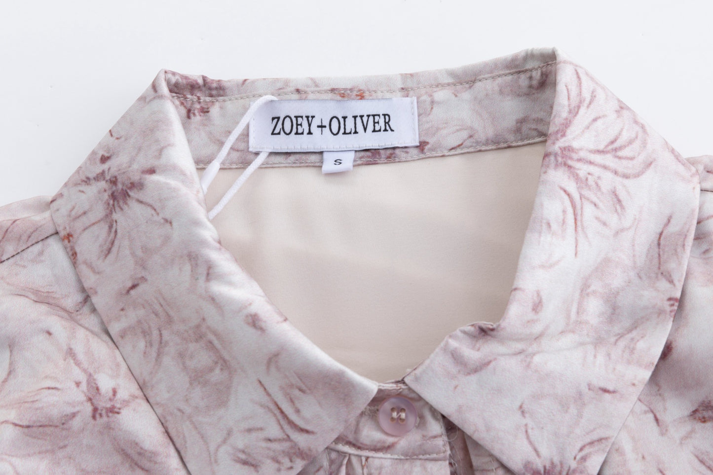 Pink Flower Printed Fake Two-Pieces Shirt Dress