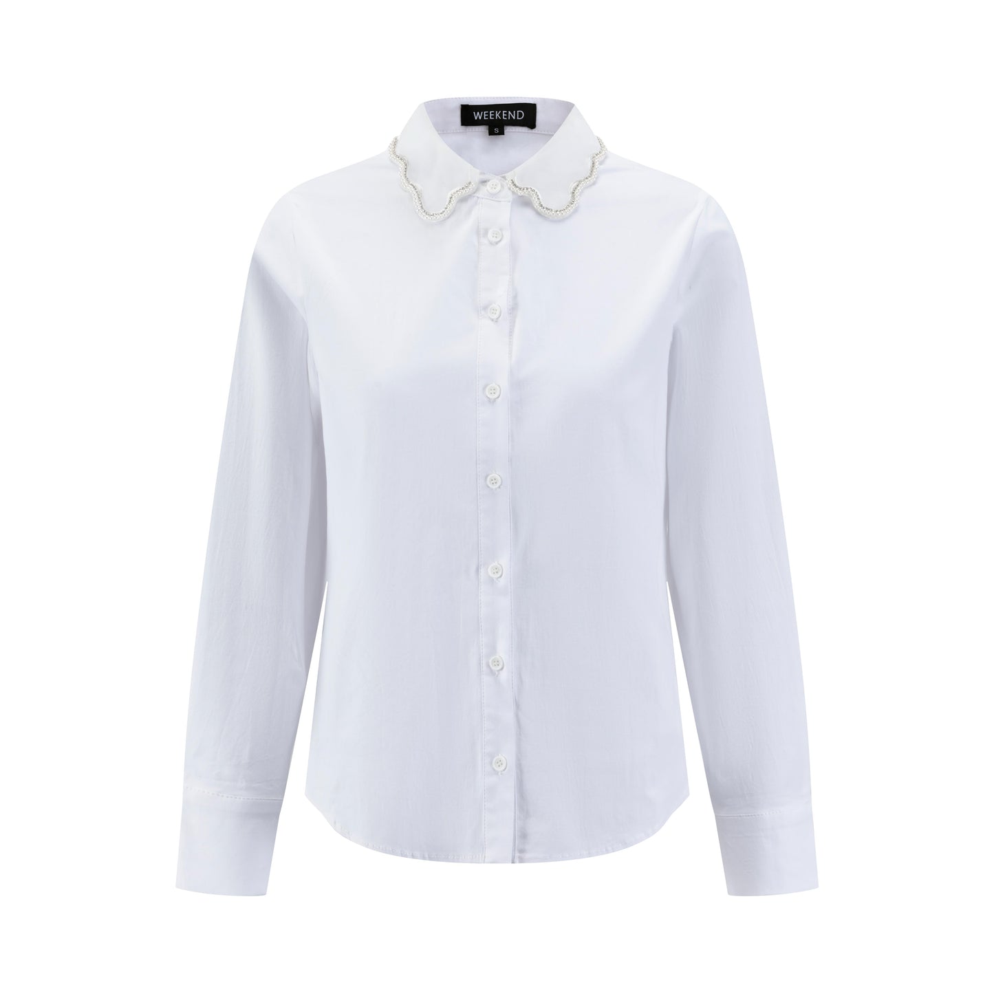 White Cotton Shirt With Pearl Organza Collar