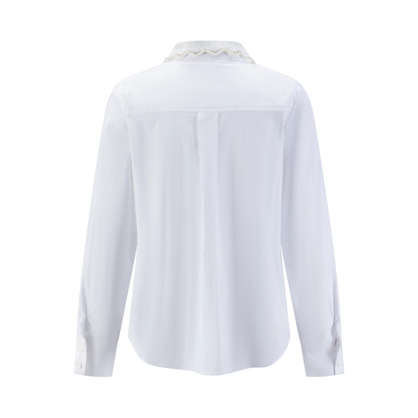 White Cotton Shirt With Pearl Organza Collar