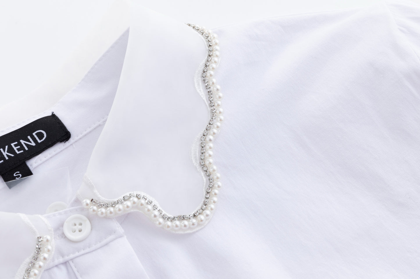 White Cotton Shirt With Pearl Organza Collar