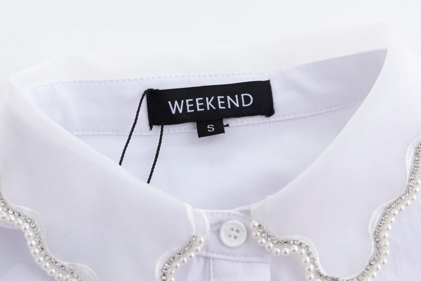 White Cotton Shirt With Pearl Organza Collar