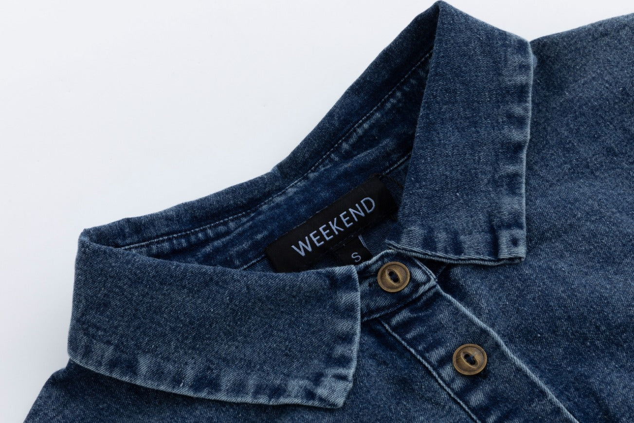 Dark Blue Denim Scrunch Bottom Shirt