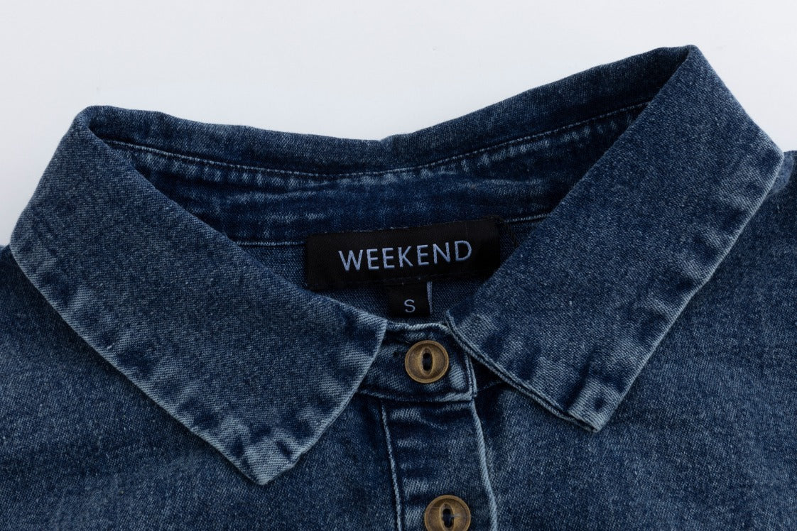 Dark Blue Denim Scrunch Bottom Shirt