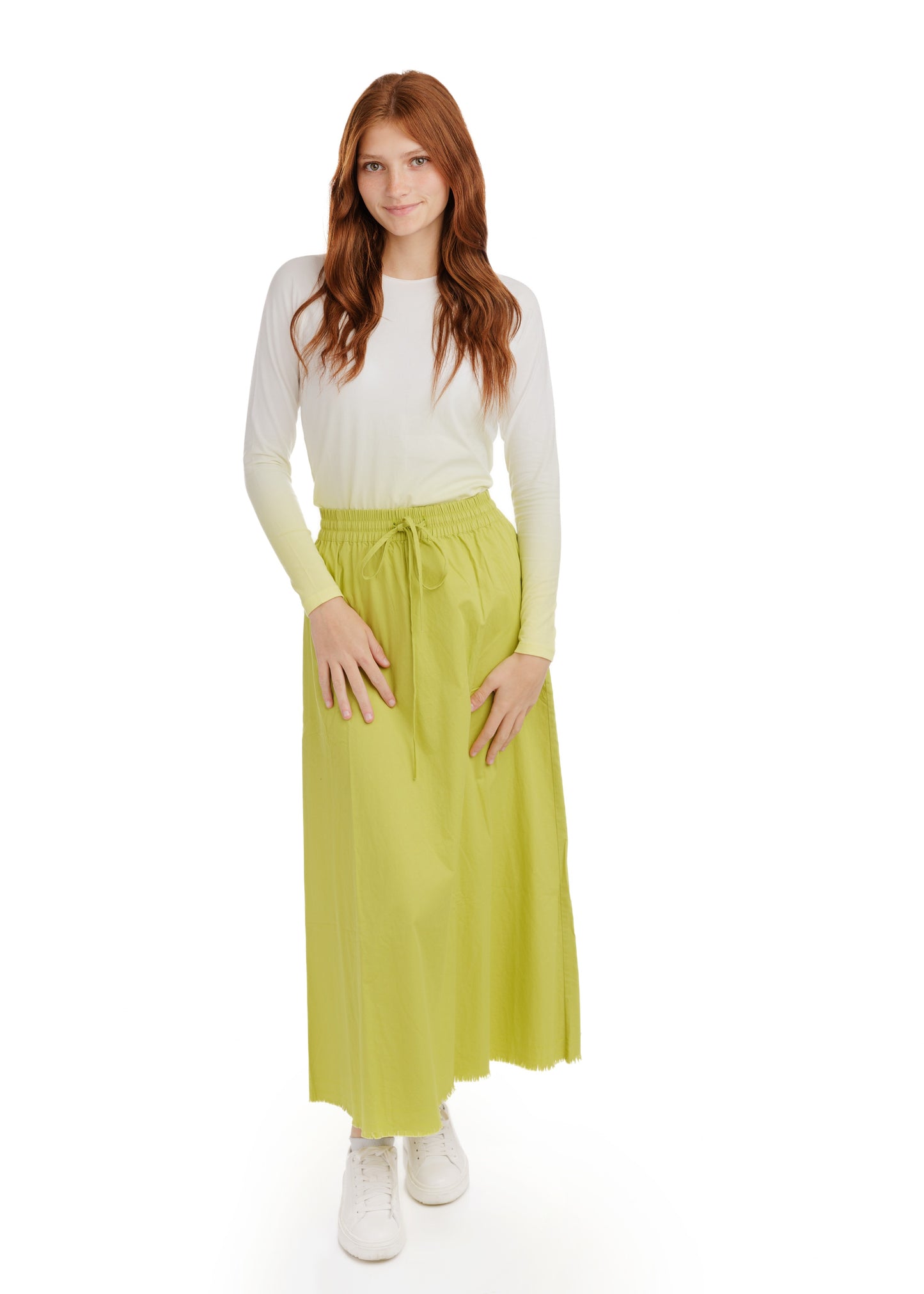 Frayed Drawstring Skirt - Lime Green