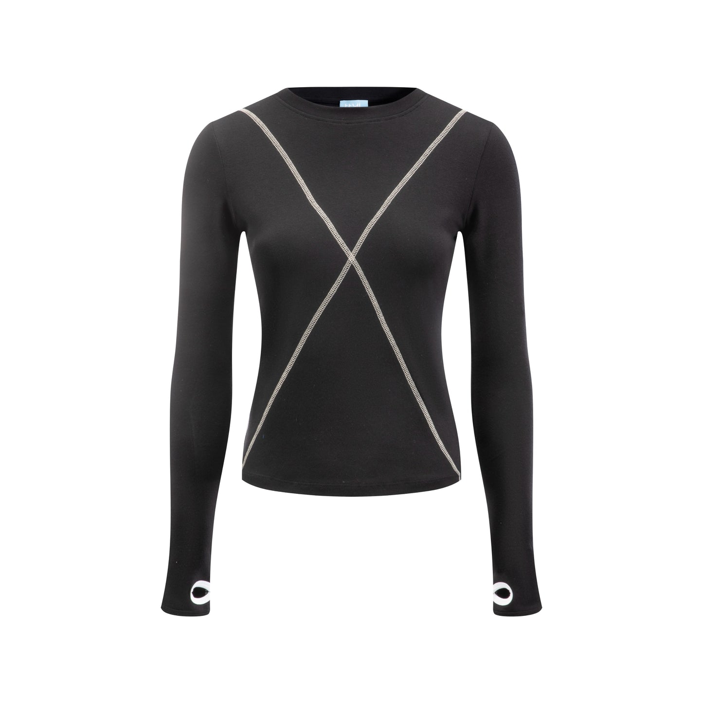 Thumbhole Criss-Cross Exposed T-Shirt - Black