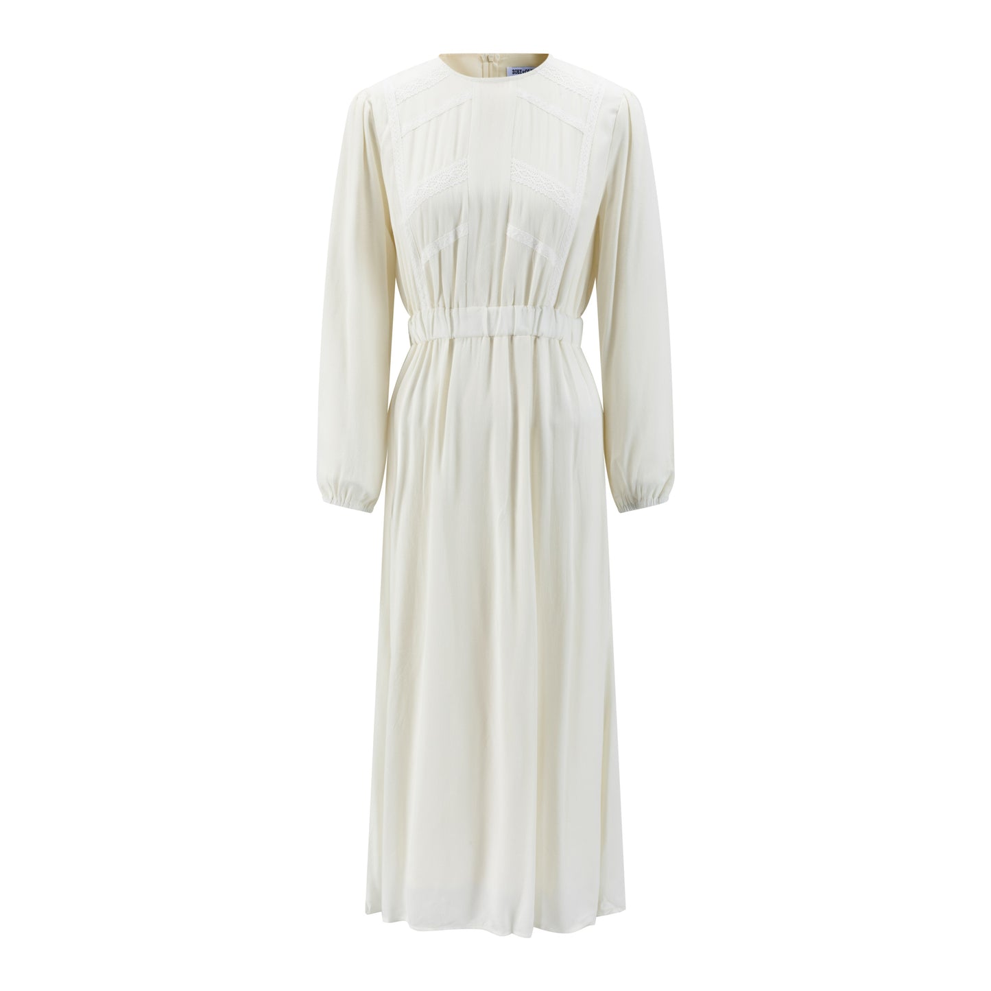 Solid Ivory Dress With Lace Trimming