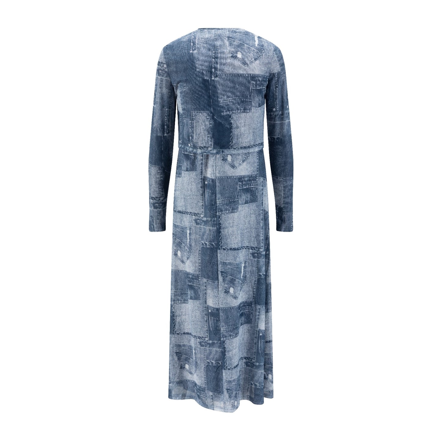 Navy Imitate Denim Printed Mesh Top & Slip Dress