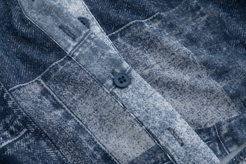 Navy Imitate Denim Printed Mesh Top & Slip Dress