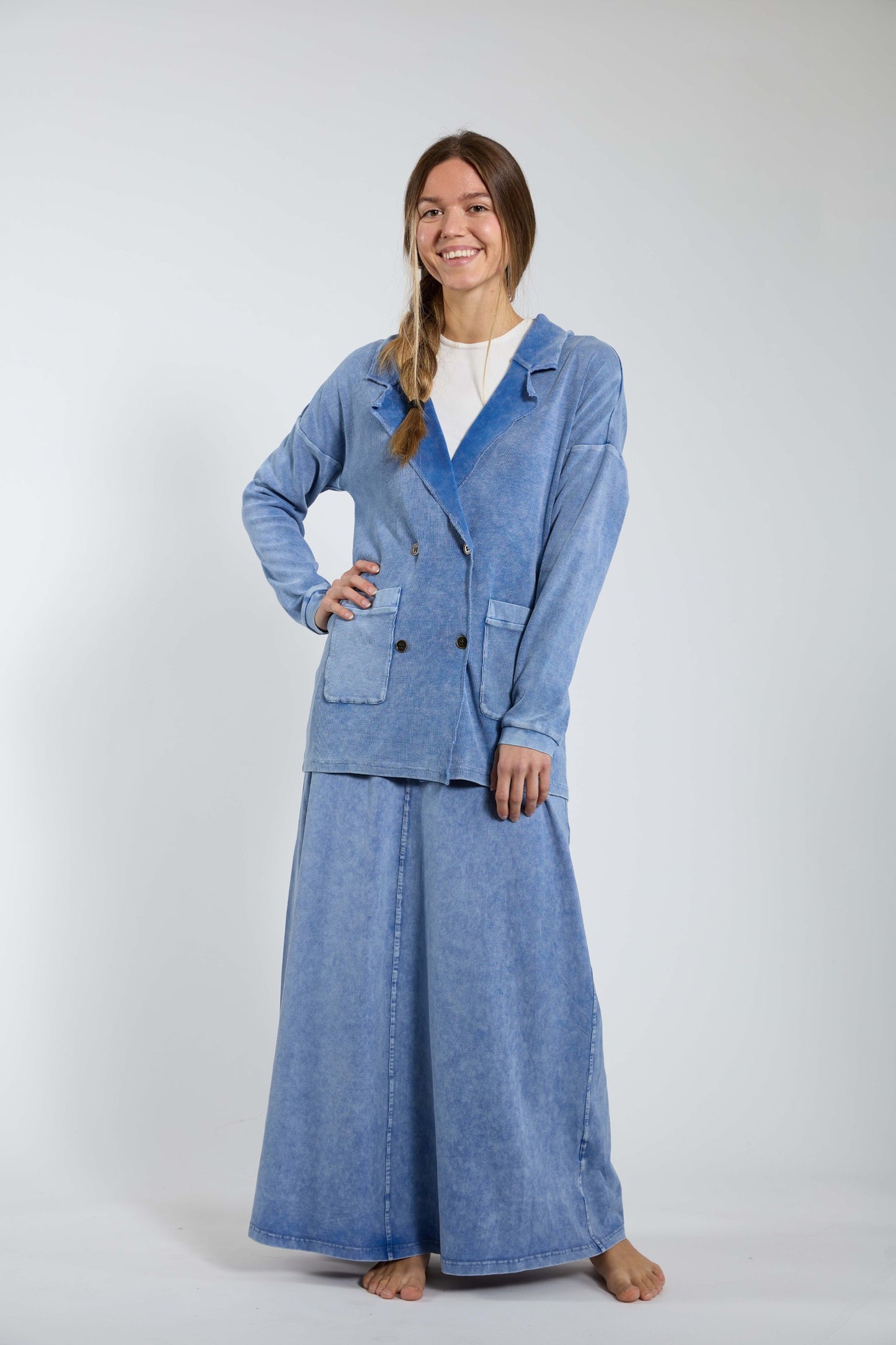 Light Blue Denim Ribbed Cardigan - BA6S2230-A