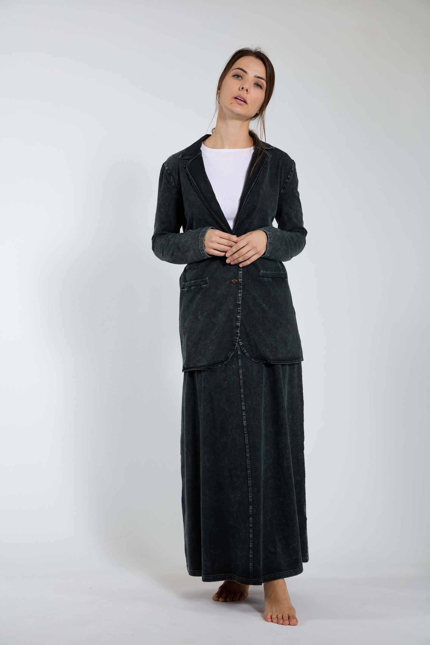 Black Washed Maxi Denim Skirt