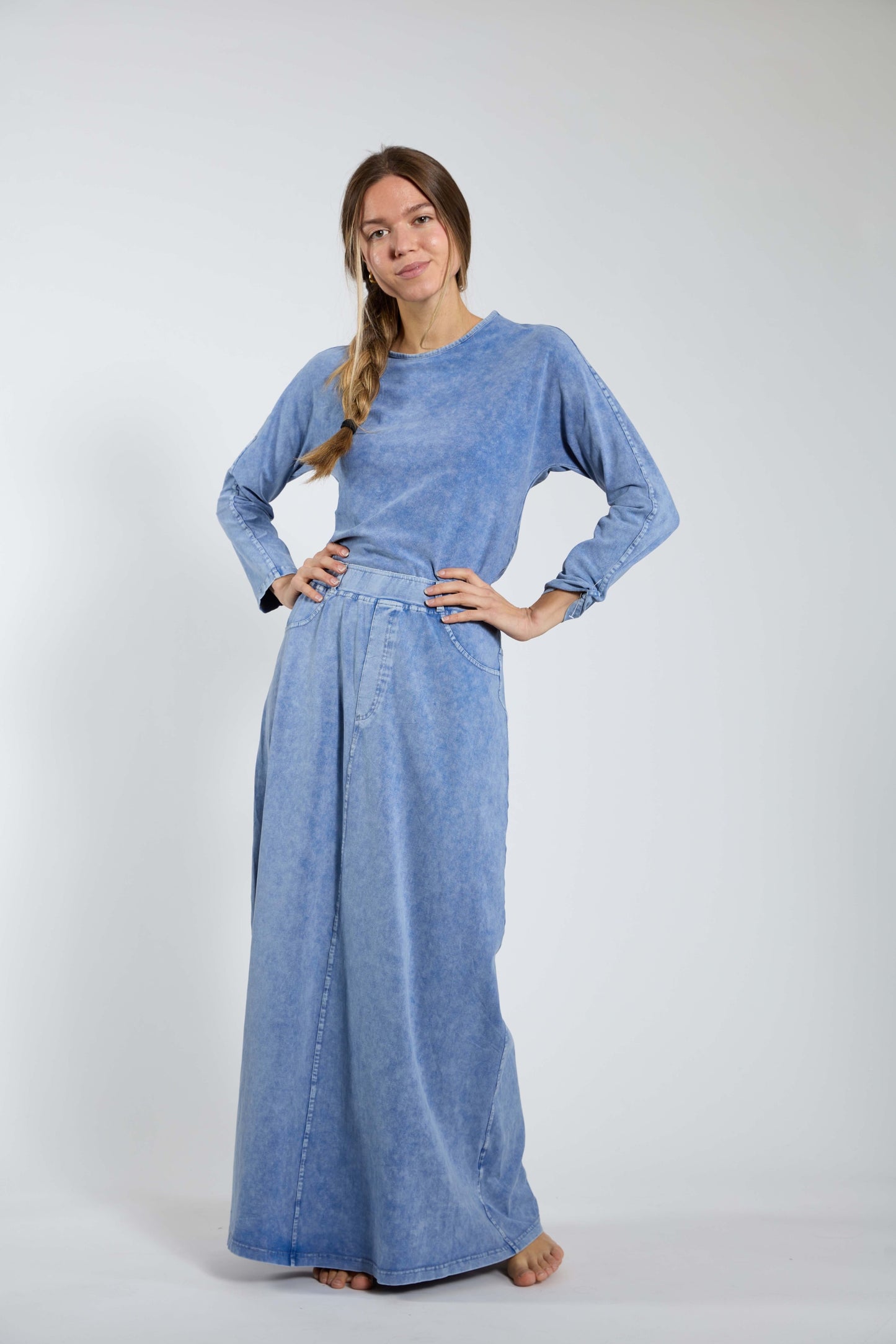 Light Blue Washed Maxi Denim Skirt