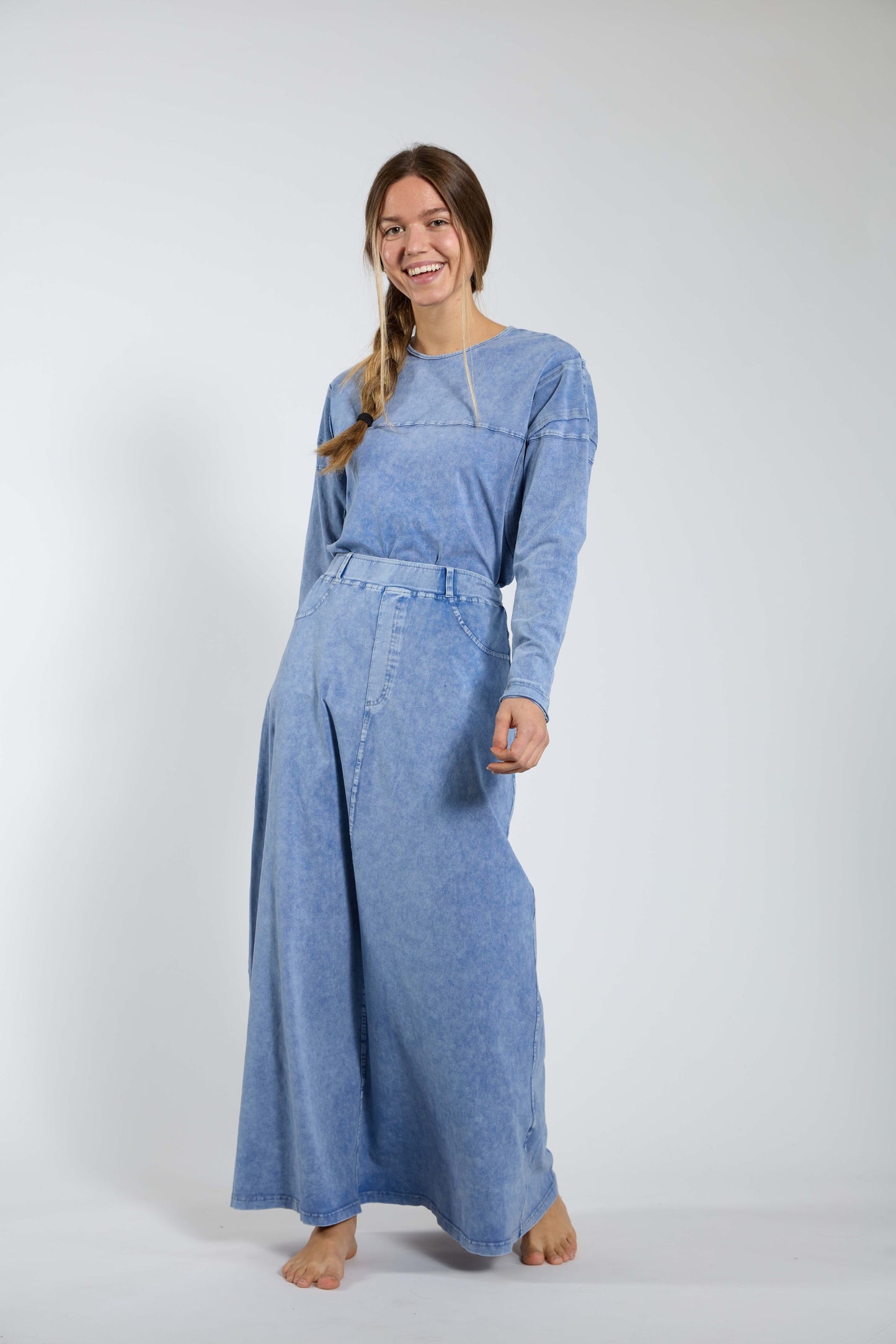 Light Blue Washed Maxi Denim Skirt