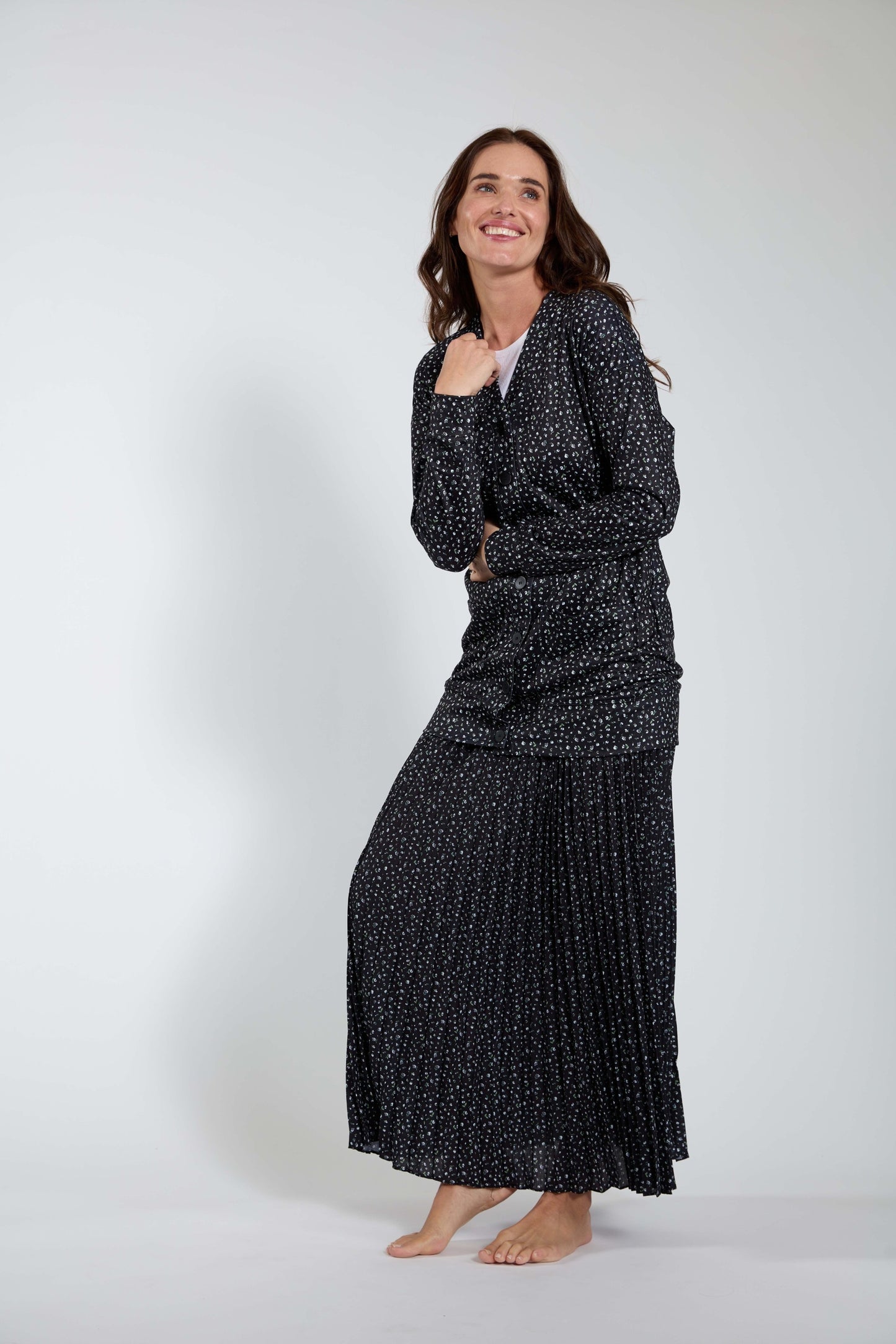 Black Floral Print Cardigan