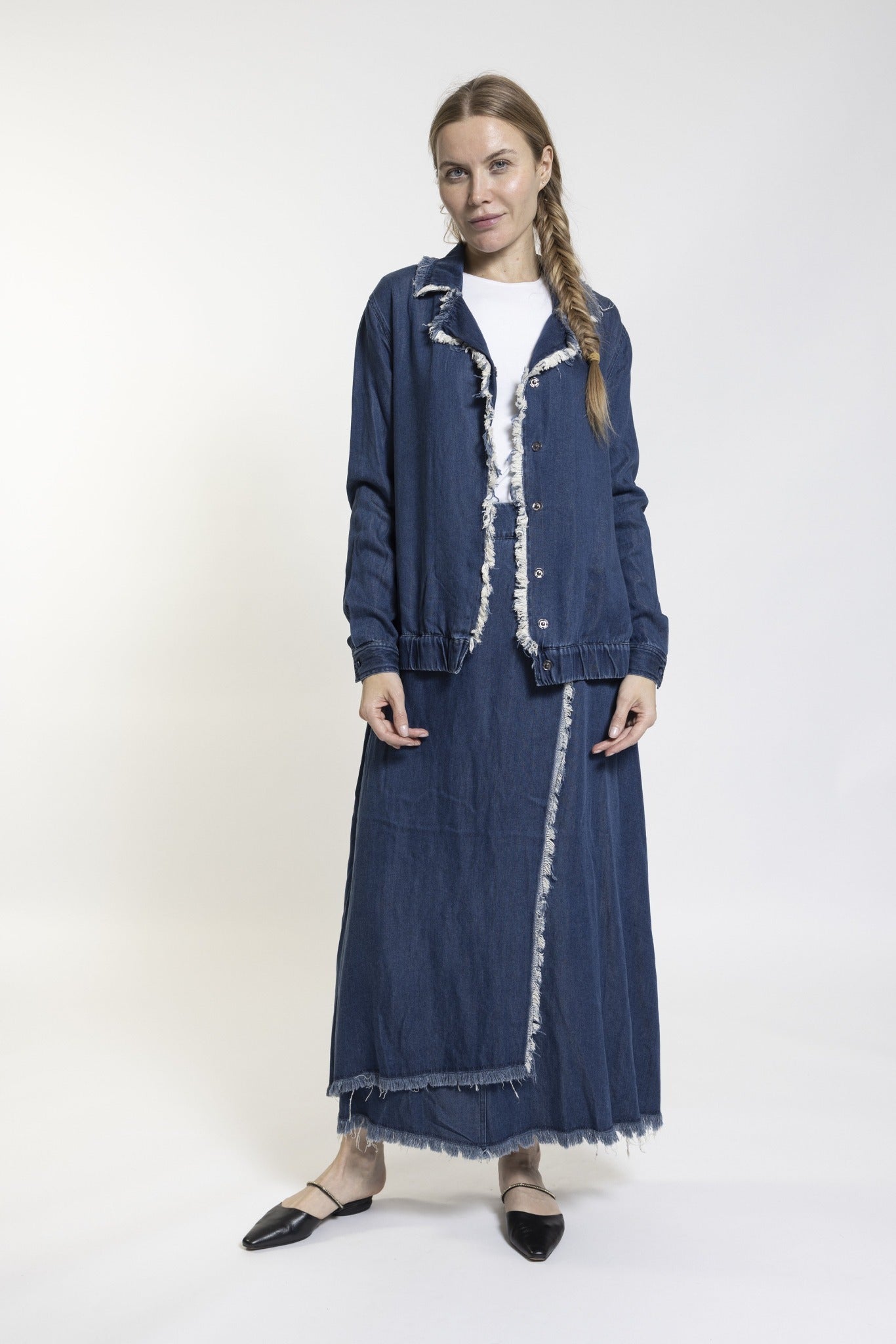 Navy Frayed Collared Top