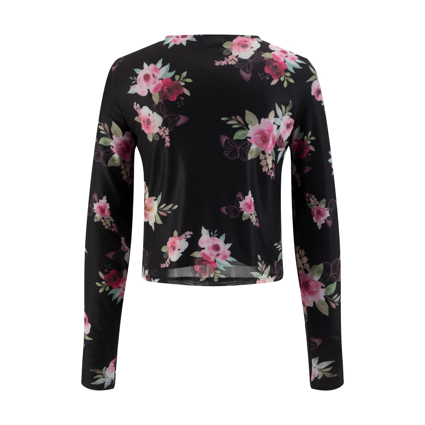 Black And Pink Floral Mesh Cardigan