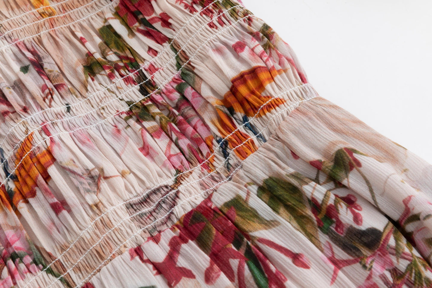 Floral Printed Linen Tiered Dress