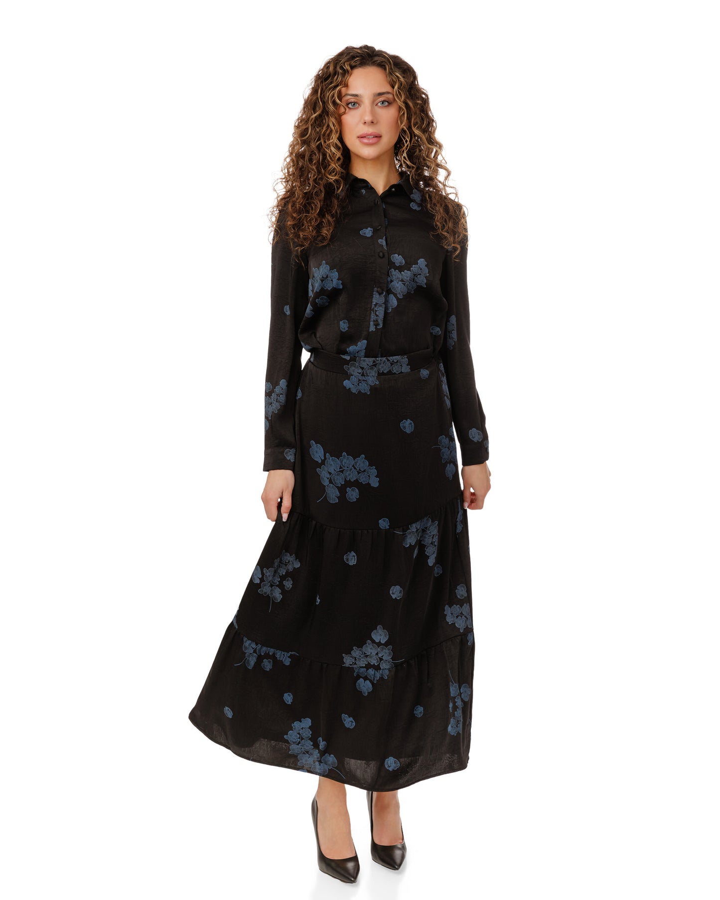 Black Blouse With Blue Floral Print