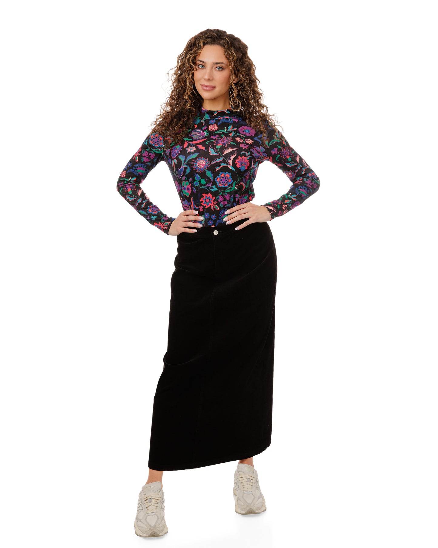 Multi Colored Printed T-Shirt Mock Neck