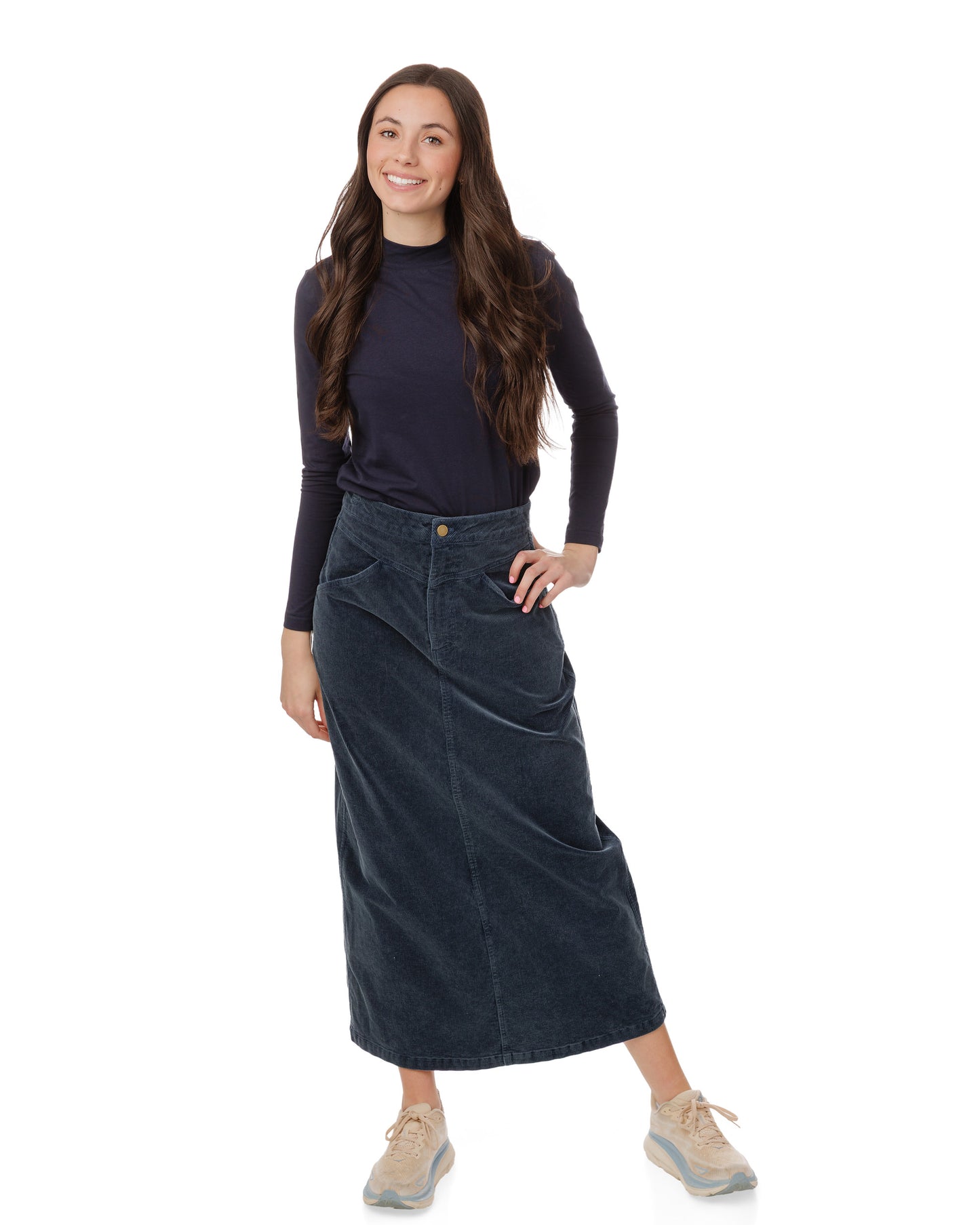 Denim Corduroy Midi Skirt - Blue
