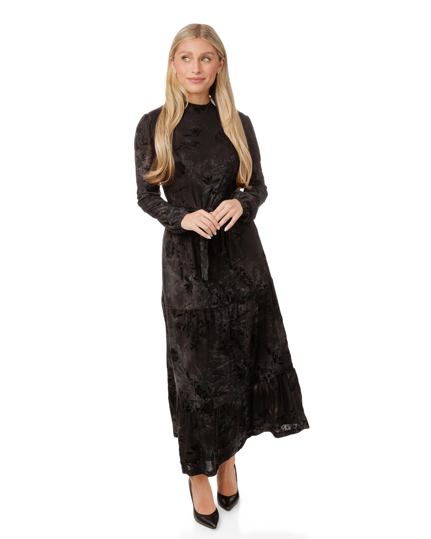 Blue Cut Velvet Printed Dress