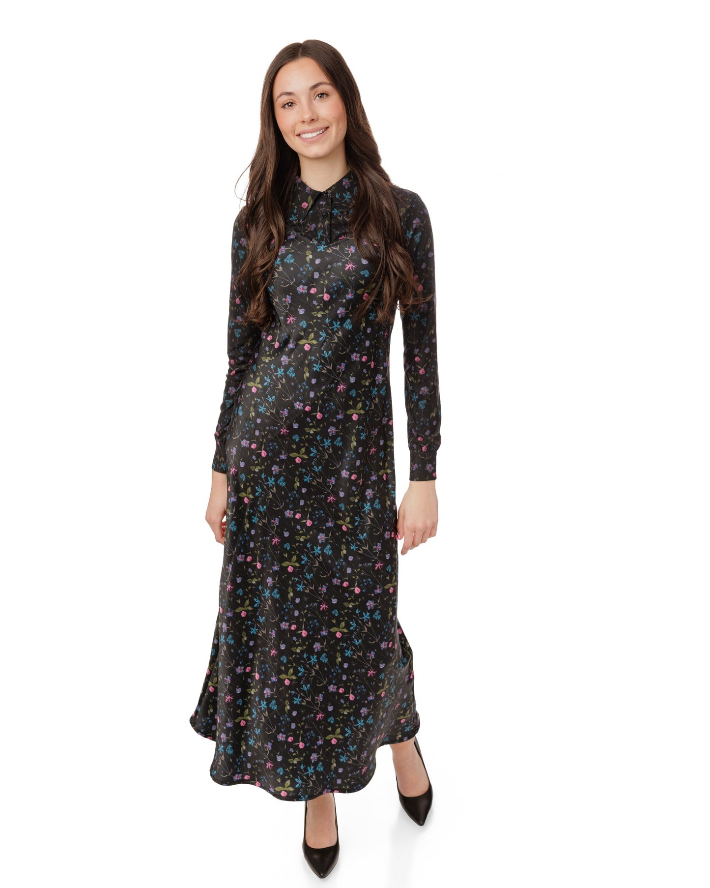 Floral Printed Slip Dress With Mesh Blouse Underlay
